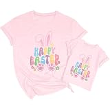 Mommy and Me Easter Outfits Happy Easter Bunny Graphic Shirt Cute Easter Tees Easter Day Mama Kids Family Matching Shirt