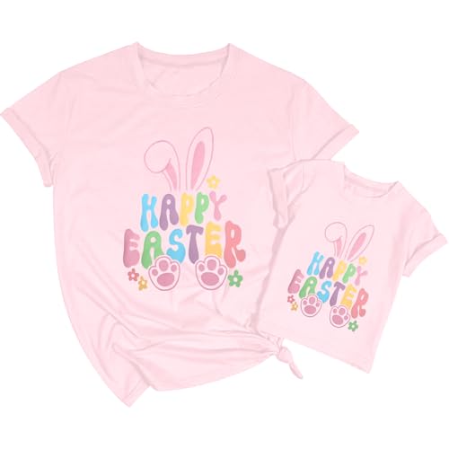 Mommy and Me Easter Outfits Happy Easter Bunny Graphic Shirt Cute Easter Tees Easter Day Mama Kids Family Matching Shirt