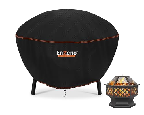 Enzeno Fire Pit Cover Round Outdoor Firepit Covers Waterproof 210D Oxford Cloth Patio Fire Bowl Cover Anti-UV & Wear-Resistant(Ø80x50cm)- Black