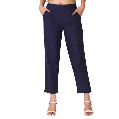 Image of Aarav Fabric Women's 100% Cotton Casual Pant | Ankle Length Regular fit Cotton Trouser | Straight Fit Formal Pants for Kurti, Office, Casual and Daily Outdoor Lifestyle