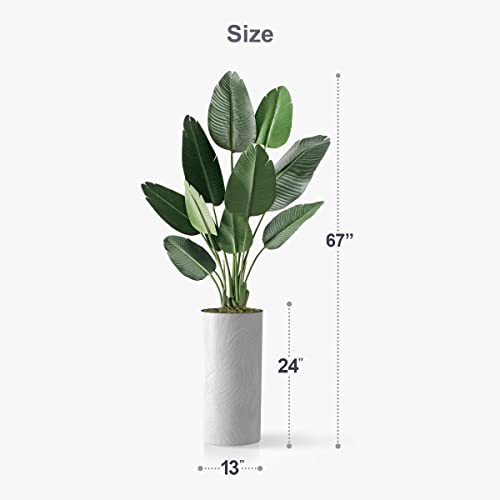 Artificial Tree In White Marble Effect Planter, Fake Bird Of Paradise Silk Tree For Indoor And Outdoor Home Decoration - 67" Overall Tall (Plant Pot Plus Tree) #TOP3