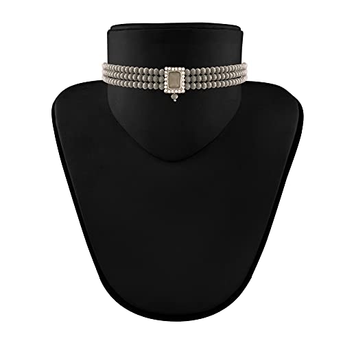 Traditional Stone Pearl Choker Necklace Set