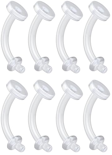 Plastic Belly Button Rings for Surgery 14g - Bioflex Navel Clear Ring - Invisible Silicone 8pcs Set