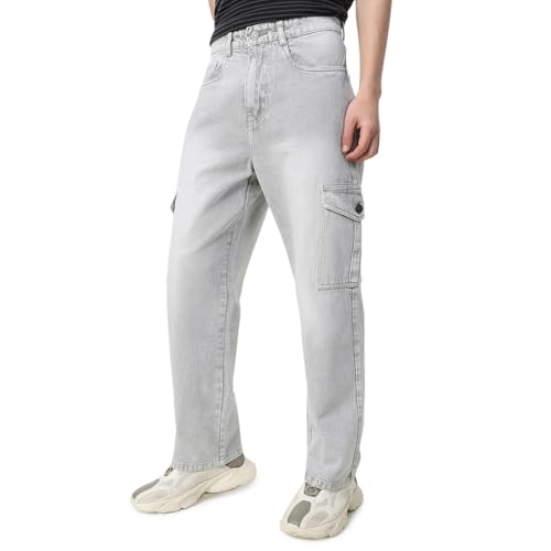 Image of Neostreak Men's Loose Baggy Fit Washed Cargo Jeans with 6 Pockets Non-Stretchable