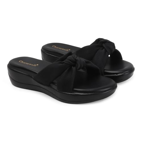 Image of Women's Wedge Slip-On Sandals with Knot Strap | Comfortable Casual Platform Slippers for Girls & Women