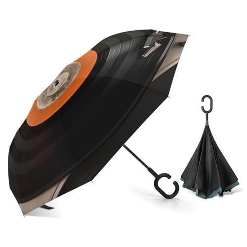 Parapluie inversé vintage vinyle coupe-vent et anti-UV compact pour sac à dos