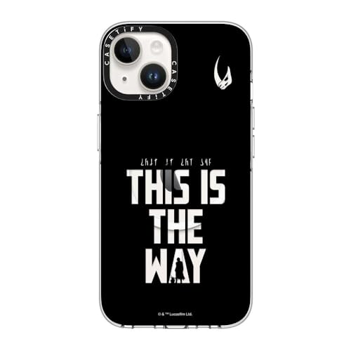 Coque iPhone 14 CASETiFY anti-jaunissement compatible MagSafe motif Mandalorian noir