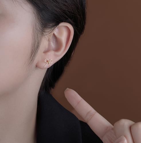 Reffeer Solid 925 Sterling Silver Bow Stud Earrings for Women Girls Ribbon Stud Earrings Bowknot3
