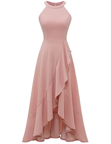 Image of Dressystar Womens 2026 Halter Slit Ruffle Wedding Guest Party Dress Elegant Maxi Long Sleeveless Formal Prom Cocktail Dresses