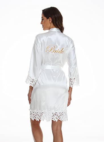 5 Pcs Women's Lace Trim Kimono Robes Bride Bridesmaid Silky Satin Bathrobe with Embroidered Wedding Party Sleepwear4