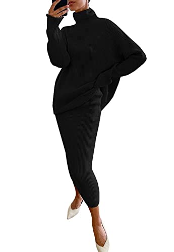 Image of chouyatou Women's Chunky 2 Piece Outfits Turtleneck Knit Sweater and Maxi Bodycon Skirt Sets