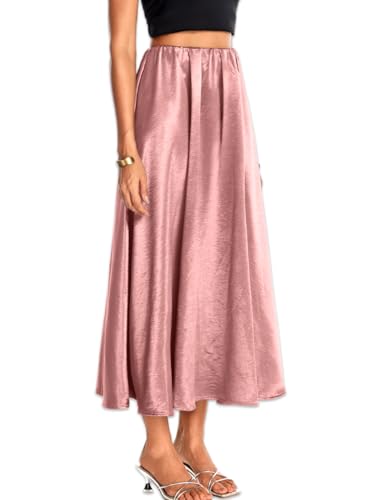 Women's Heavy-Drape Satin Maxi Skirt, Elastic High Waisted A-Line Formal Skirts for Special Occasions