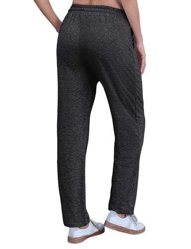 Uniexcosm Sweatpants Womens Straight Leg Ladies Cotton Joggers Tracksuit Bottoms with Pockets Drawstring Baggy Sports Trousers Sweat Pants Petite Regular Tall for Casual Gym Yoga Dark Grey - Image 2