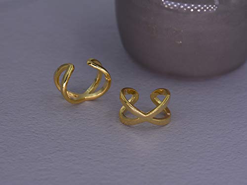 18K Gold Plated Non Pierced Gold Ear Cuff Set Of Two - Opal Band And Criss Cross Ear Cuff No Piercing #TOP4