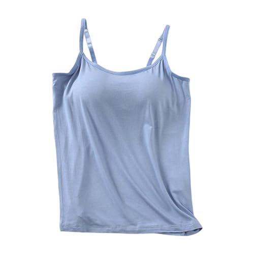 Nantdog Tank Top with Built-in Bra for Women Modal Workout Camisole 2025 Yoga Shirt Spaghetti Athletic, Light blue., 3XL