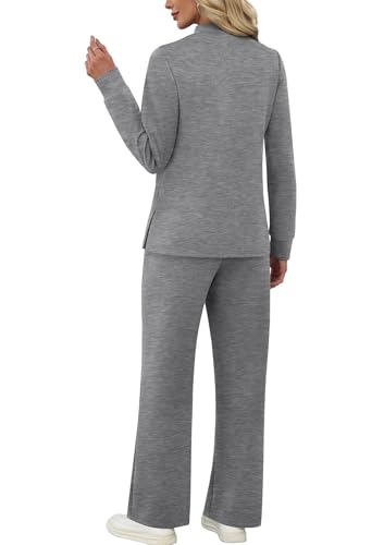Image of WIHOLL Two Piece Sets for Women Fall Travel Vacation Outfits 2026 Long Sleeve Lounge Sets Side Slit Wide Leg Pants XS-3XL
