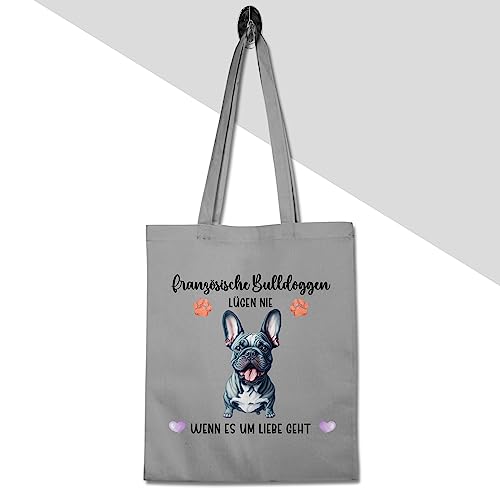 Baumwolltasche - Hunde - Französische Bulldogge - Geschenk Hundebesitzern - Unisize - Hellgrau - personalisierte tasche geschenke für hundefans hundebesitzer bulldoggen einkaufstasche