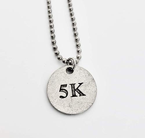 5K Round Pewter Pendant Necklace/Bracelet/Key Chain/Bag Tag - Round Pewter 5K Pendant on 24 inch Stainless Steel Ball Chain - Wearable Race Medal2