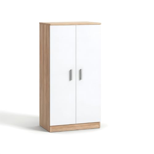 duehome | Zapatero Armario, Mueble Auxiliar, Acabado en Blanco Artik y Roble Canadian, Modelo Liam 55, Medidas: 55 cm (Largo) x 108 cm (Alto) x 36 cm (Fondo)