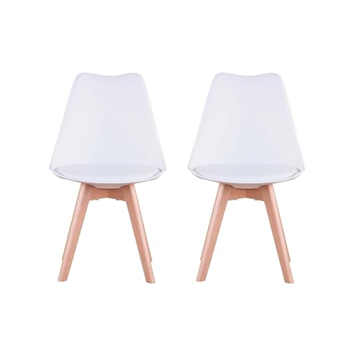 GrandCA HOME Pack de 2 Sillas Comedor Sillas de Cocina Nórdicas con Asiento Blando y Patas de Madera Maciza de Haya,Blanco
