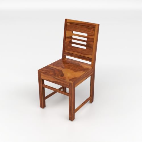 Image of Solid Sheesham Wood Dining Chair Set of 4 | Premium Wooden Dining Chairs for Dining Table | Modern Slatted Backrest | Heavy Duty Kitchen & Dining Room Chairs