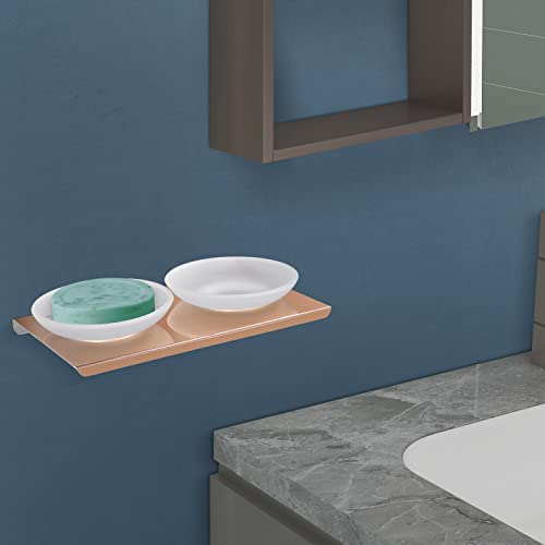 Image of Primax Stainless Steel Double Soap Dish /Holder /Stand /Tray for Bathroom and Kitchen Bathroom Accessories - Wall Mount (Rose Gold-Chrome)
