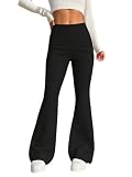 GORGLITTER Elegante Lang Hose Damen Hohe Taille Schlaghose mit elastischem Bund Stretch Yogahose Yoga Leggings Sporthose Bequeme Freizeithose Schwarz XL