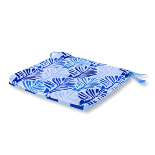 Lot de 4 Galettes de Chaise 35x35cm – Confort et Style, Matériaux Durables avec Fixation Sécurisée - Motif Feuillage Bleu - Déco Arts