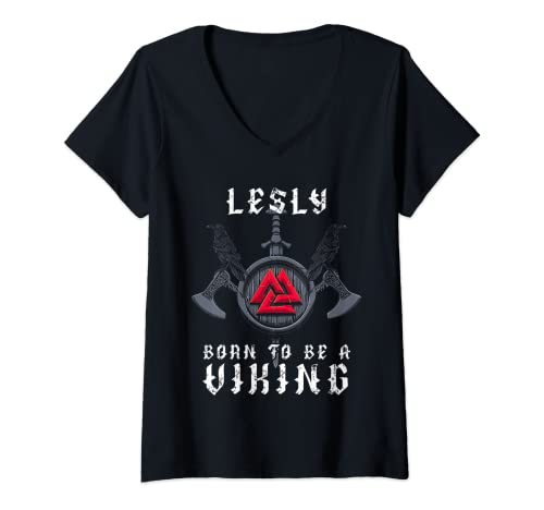 Femme Lesly - Born To Be A Viking - Personalise T-Shirt avec Col en V