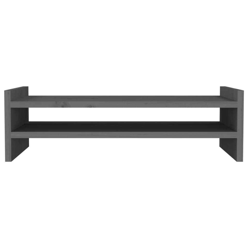 Supporto per monitor in legno di pino massiccio grigio, 50 x 27 x 15 cm, supporto da scrivania con ripiano, supporto per monitor, laptop e stampante, ergonomico per ufficio e home office