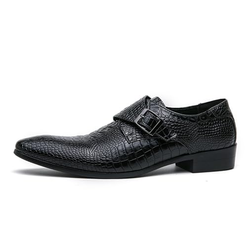 Oxford Shoes for Men Slip On Pointed Burnished Toe Faux Leather Crocodile Print Monk Strap Anti-Slip Slip Resistant Rubber Sole Working2