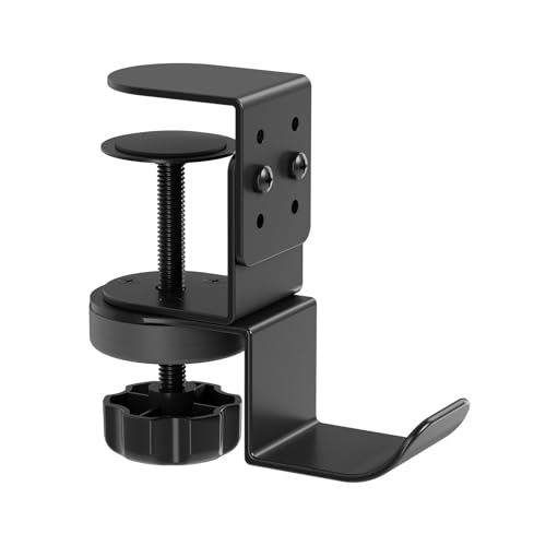 ヘッドホンフック ヘッドホンハンガー テーブルフック 360度回転 クランプ式３段階調節 厚さ1-68mmの机に適用 スペース節約 クリップ式 机固定 カバン掛け 自由に配置可能 机下/戸棚下/デスクサイドに取り付け ブラック 耐荷重20kg