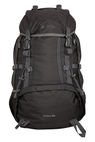 Mountain Warehouse Ventura Rucksack - 40 Liter - Luftführungssystem im Rücken, Wasserrucksack, Kompressionsgurte, Hüftgurt - Für Reisen, Festivals, Herbst Schwarz Einheitsgröße