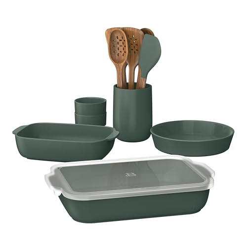 B'eautiful 12-Piece Stoneware Bakeware & Kitchen Tools Set, Thyme Green