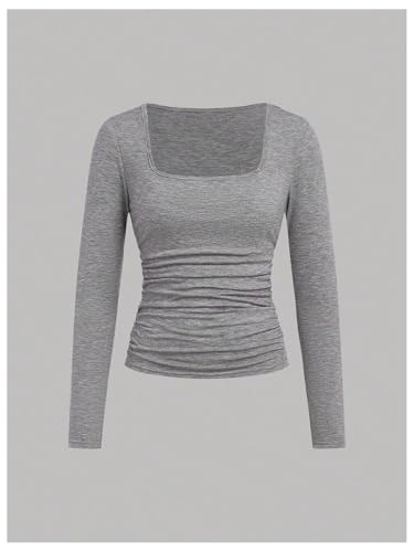 Image of SOLY HUX Girl's 4 Piece T Shirt Square Neck Long Sleeve Ruched Tee Slim Fit Fall Tops Multi 12Y