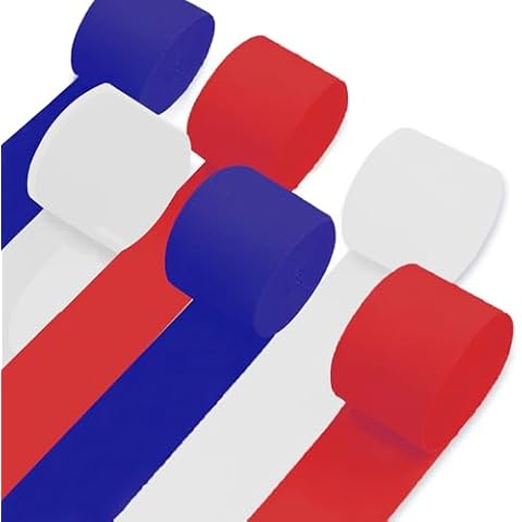 UNIIDECO Crepe Paper Streamers 6 Rolls Red Blue and White Streamers for 4th of July Flag Day Independence Day Labor Day Memorial Day President's Day Veteran's Day Party Decorations Cover