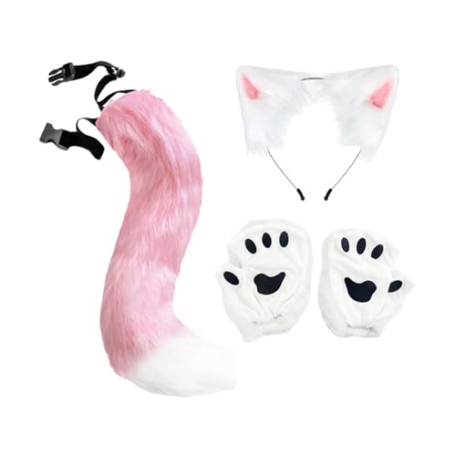 Oreilles et queue de renard rose en fausse fourrure douce - 7