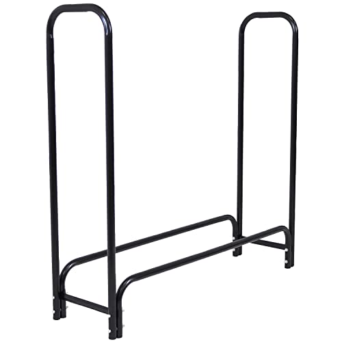 Sunnydaze 4-Foot Firewood Log Rack - Outdoor Black Powder-Coated Steel Fireplace Wood Stacker Holder - Indoor And Outdoor Metal Firelogs Storage Accessory #TOP1