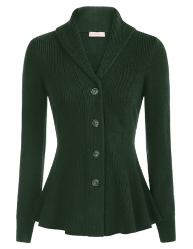 Women Peplum Cardigan Green Open Front Sweater Soft Elegant Sweater
