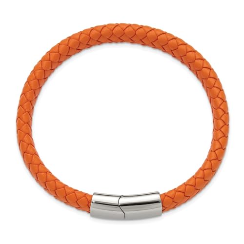 Pulsera de cuero trenzado naranja pulido para hombre 8.25 in miniatura 3