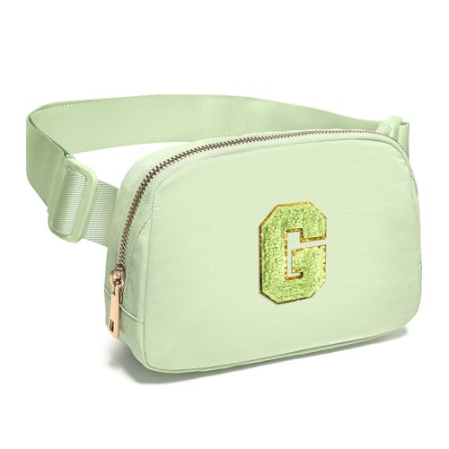 Image of Gitus Gifts for 8 9 10 11 12 Year Old Girls Belt Bag Fanny Pack Crossbody Bags with Initial Letter Patch Cute Stuff Birthday Gifts for Teen Girls Women Personalized Trend Stuff (Light Green-G)