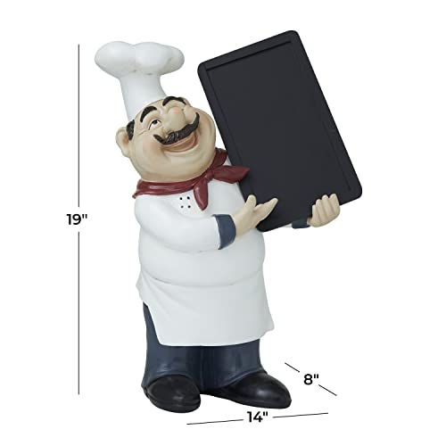 Deco 79 Polystone Chef Sculpture With Chalkboard, 14" X 8" X 19", White #TOP2
