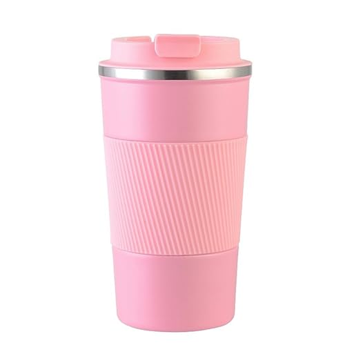 KANGSIT Travel Mugs, Insulated Coffee Cup with Leakproof Lid - Travel Mug Vacuum Stainless Steel Double Walled Mug for Hot and Cold Coffee Water and Tea - 380ml (Pink)