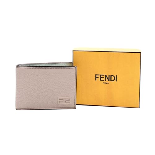 FENDI FF Logo Plaque Light Gray Pebbled Calf Leather Bifold Wallet2