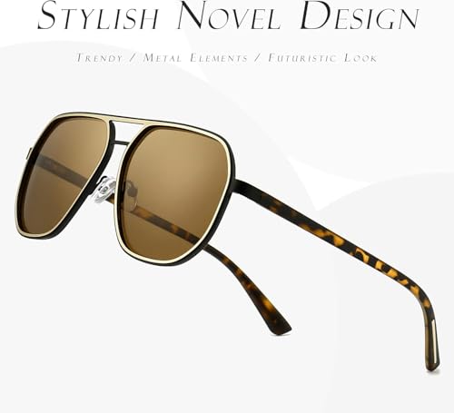 Image of SUNGAIT Polygon Aviator Sunglasses for Men Polarized Trendy Square Sun Glasses Retro Pilot Shades UV Protection