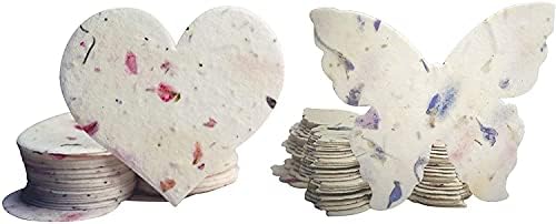 48 Pieces of Hearts and Butterfly Handmade Wildflower Seeds Embedded Recycled Seed Paper Hearts and Butterflies - Gift Tags Seeded Paper Gift Cards Stationery & Gift Wrapping Supplies