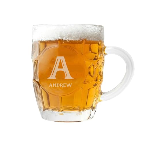 ukgiftstoreonline Personalised Beer Mug with Engraved Name, 20 oz Dimpled Glass, 12.7 cm Height
