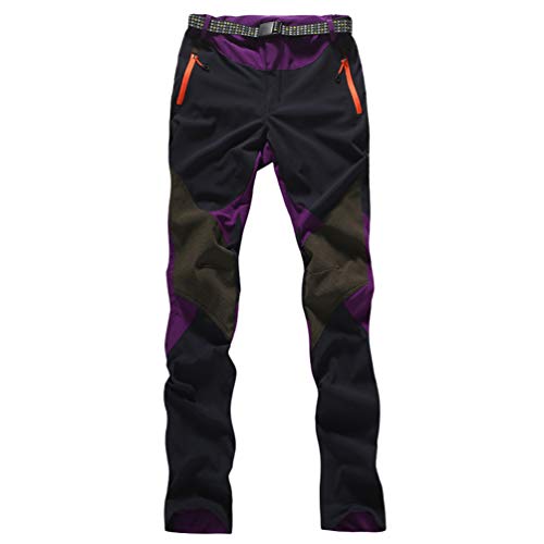 U/A Mujer Pantalones de Escalada con cinturón Pantalones de Trekking Softshell Pantalón de Acampada y Marcha (#2 Morado, S)