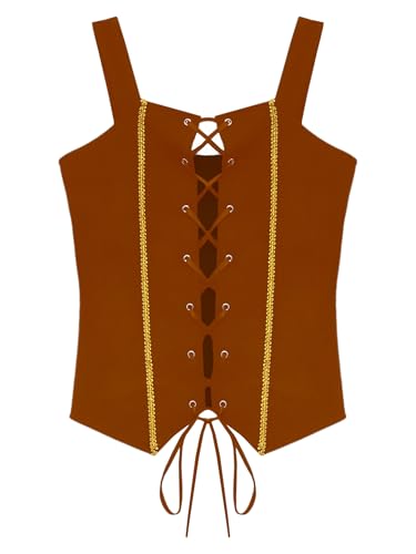 Nyeemya Girls Medieval Steampunk Pirate Corset Renaissance Vintage Vest Victorian Gothic Lace-up Waistcoat Brown 11-12 Years