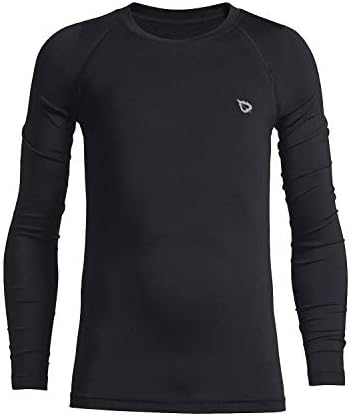 BALEAF Youth Boys Thermal Compression Sports Shirts Long Sleeve Fleece Crew Neck Baseball Base Layer Cold Gear Black Size L